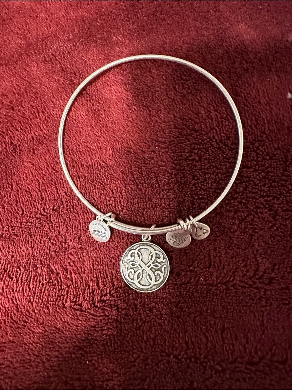 Alex and Ani Silver Filigree Round Charm Bangle